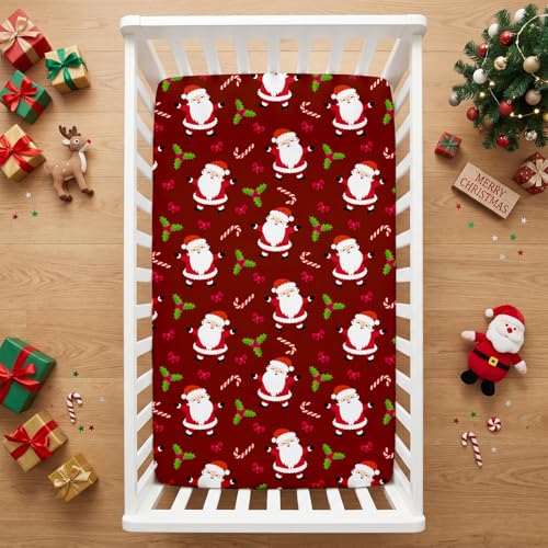 Image of JISEN Christmas Fitted Crib Sheets for Boys Girls 52x28 Inch Santa Red