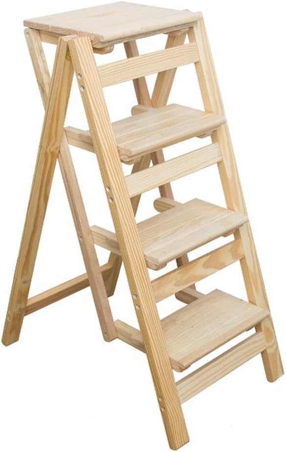 4 Step Mini Step Ladder Stool,Folding Solid Wood Thickening Stairs Chair,Multipurpose Storage Shelf Ascending Stepladder Height 92cm,Max Load 150kg