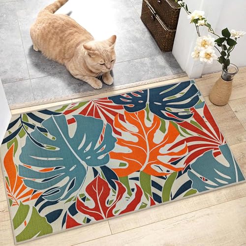 Brevoscht Colorful Doormat Outdoor Indoor Entrance Tropical Leaves Door Mats Non Slip Small Welcome...