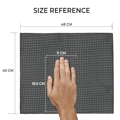 Image of Cutting EDGE 270 GSM Car & Bike Cleaning Cloth Set of 3, Shining Waffle Weave Microfiber Towel, Super Absorbent, Lint-Free & Scratch-Free for Car Drying, Cleaning & Polishing, Grey (48x40 cm)