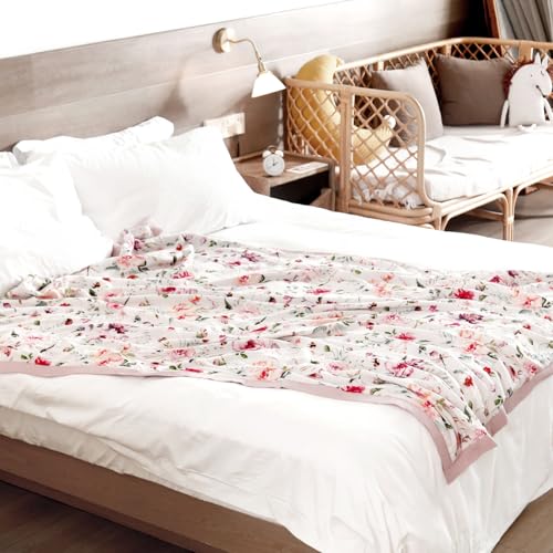 Image of GRSSDER Cotton Muslin Quilt Blanket - Silky Soft and Breathable Kids' Throw Blanket, Oversized Muslin Blankets for Newborns, Toddlers & Kids, 6 Layers Reversible Design for All Seasons, 55 inch x 69 inch