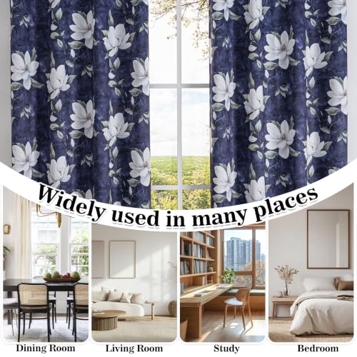 Image of MYSKY HOME Floral 95% Blackout Curtains 84 Inches Long 2 Panels Purple | Living /Dining Room Bedroom, Thermal Insulated Light Blocking Grommet Window Drapes, White Flower Pattern, 52 inchW Each Panel