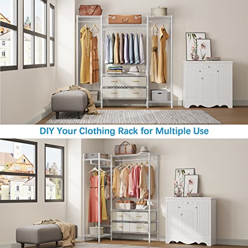 Vipek V20I Wire Garment Rack Heavy Duty Clothes Rack Metal Clothing Rack With Adjustable Shelves Hanging Rods & Fabric Drawers, Compact Freestanding Bedroom Armoires Closet Storage Organizer, White #TOP4
