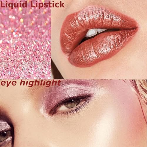 Nude Lipstick Metallic Lipstick Makeup Metallic Shine Glitter Pink Lipstick,Waterproof Non-Stick Cup Long Lasting Not Fade High Pigmented Glitter Surface Lip Stick Makeup for Women (#09, One Size) - Image 5