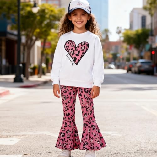 Image of Toddler Girl Clothes Long Sleeve Cartoon & Letter Graphic Top + Fruit Stationery Print Flared Leg Pants