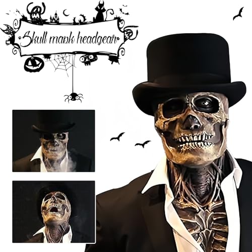 Halloween Skull Mask,Scary Full Head Horror Mask with Movable Jaw, Scary Realistic Latex Helmet Cosplay Party Props2
