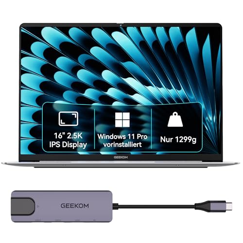 GEEKOM GeekBook X16 Pro Laptop, 1299g Metallgehäuse, 16' 2.5K, Intel Core Ultra 9-185H, 32GB LPDDR5x 7500MT/s, 2TB SSD, USB4, Fingerabdrucksensor, DTS:X Ultra, bis zu 17h Akku, Copilot, Windows 11 Pro