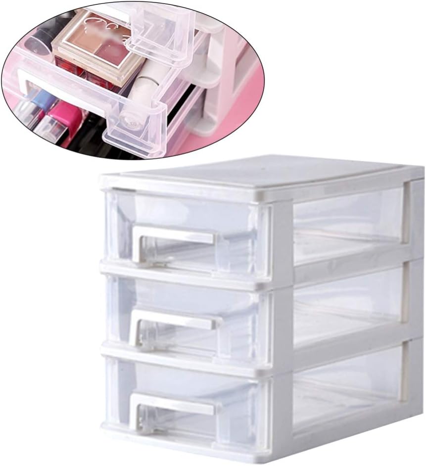 STOBOK 3 Layers Transparent Plastic Drawer Storage Box Organizer for Cosmetics Desktop Sundries Holder Compact Storage Solution