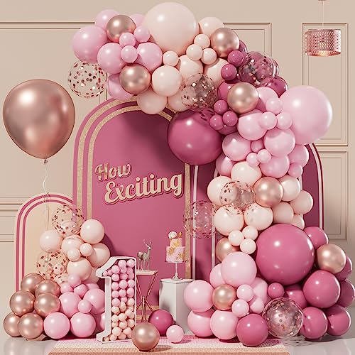 Conleke Dusty Rose Balloon Arch Kit 152pcs Pink Garland Kit Gold Hot Pastel Orange Balloons Confetti for Wedding Birthday Party Bridal Shower Decorations Medium