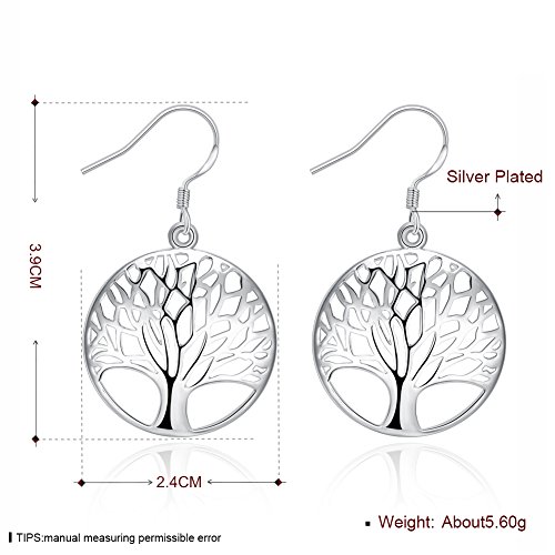 Tree of Life Earrings,Fashion Jewelry Sterling Silver Plated Tree Pendants Drop Dangle Earrings Necklace Set2