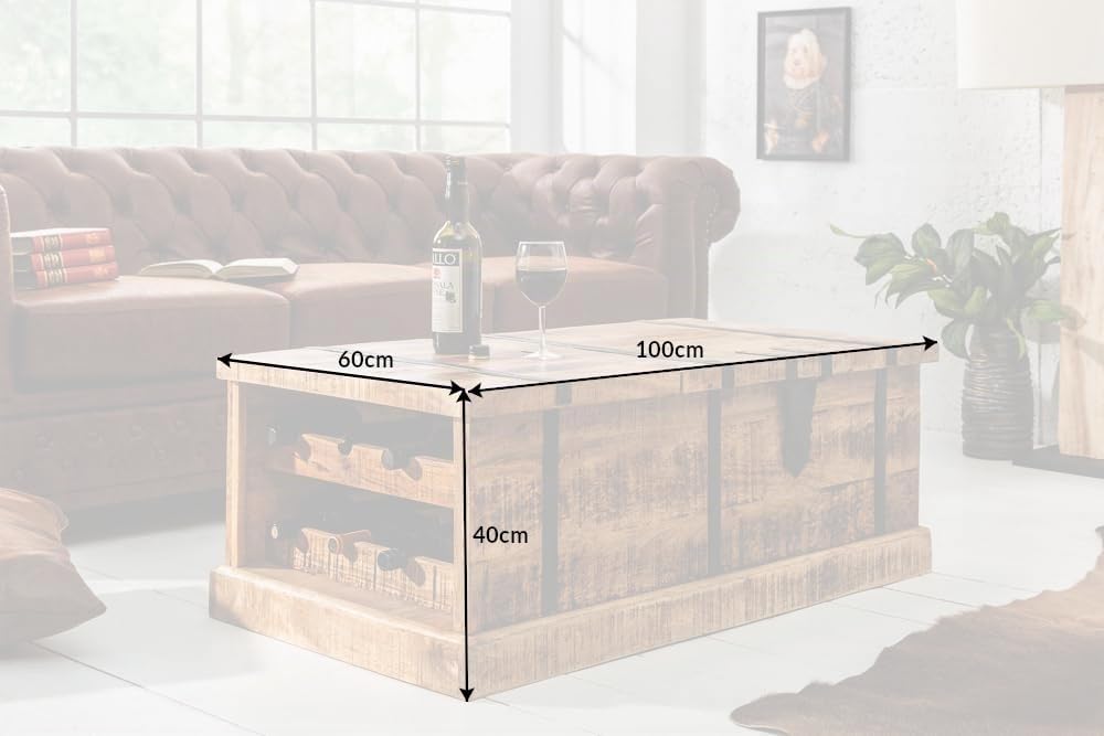 invicta INTERIOR Massivholz Couchtisch Bodega 100cm Mangoholz Hausbar Truhe Tisch Wohnzimmertisch
