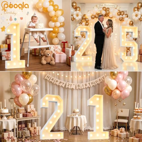 Image of Pooqla 4FT Marquee Numbers, Large Light Up Numbers 9th Birthday Party Decor | Warm White LED Marquee Light Up Numbers 4 Feet Tall, Party Decorations for 9th 19th 90th Birthday Anniversary Photo Backdrop