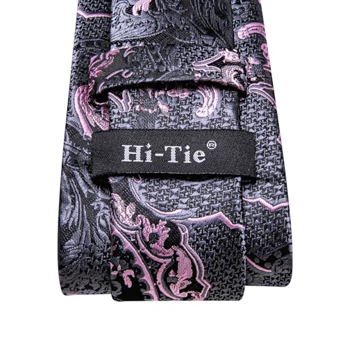 Image of Hi-Tie Paisley Floral Ties Set for Men Silk Mens Stripes Necktie Pocket Square Cufflinks Set Formal Business