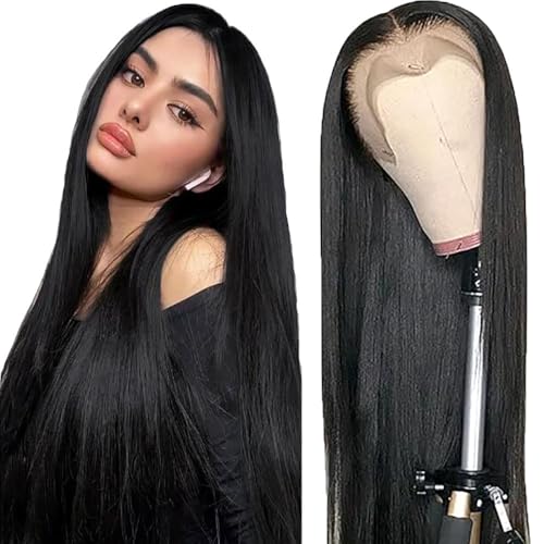 AiPliantfis Straight Human Hair Wig Natural Black Real Hair 13X6 Lace Glueless Wig Wear and Go Pre Plucked 150% Density Unprocessed Brazilian Remy Hair 20 Inch