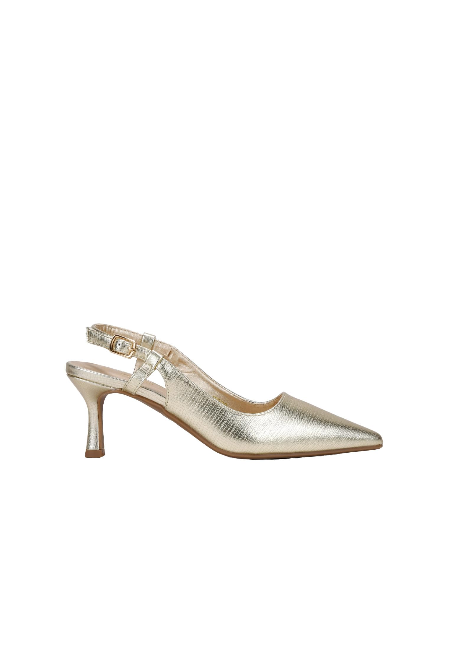 BOSANOVA Chaussures de salon détalonnées pour femme avec gravure animale imprimée, finition à bout et talon fin Kitten de 6,5 cm, fermeture à bande arrière avec boucle. Chaussures pour femme