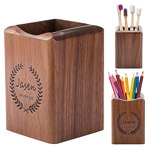 Soporte de madera personalizado para escritorio – Lápiz con nombre personalizado, organizador de papelería para escuela, hogar, oficina, madera de nogal | Ya disponible en tu tienda friki favorita! En mundofriki.es!