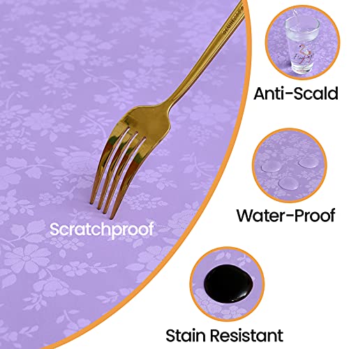 Image of Romanstile Waterproof Vinyl Tablecloth Round, 60 x 60 Inch, Rose Purple | Flannel Backing Wipeable Table Cloth, Heavy Duty Plastic PU Table Cover for Kitchen Dining, Indoor & Outdoor Use