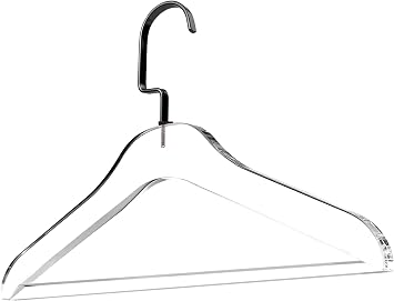 Clear Acrylic Clothes Hangers - 10 Pack Stylish and Heavy Duty Closet Organizer with Chrome Plated Steel Hooks - Non-Slip Notches for Suit Jacket, Sweater - by Designstyles (Black Pants Bar)