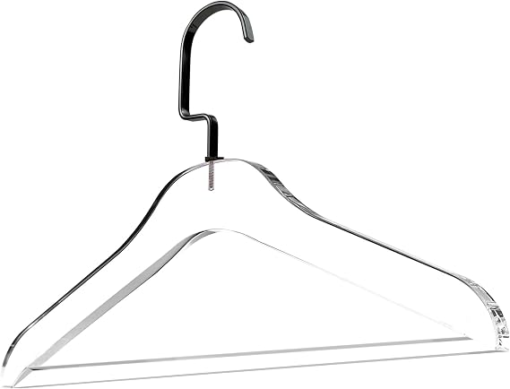 Clear Acrylic Clothes Hangers - 10 Pack Stylish and Heavy Duty Closet Organizer with Chrome Plated Steel Hooks - Non-Slip Notches for Suit Jacket, Sweater - by Designstyles (Black Pants Bar)