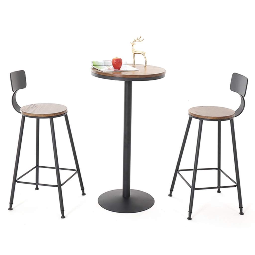WRRAC-Chair Table Stool Set Kitchen Counter 2 pcs Bar Stools Industrial Design Metal Frame Solid Wood Seat,75cm Tall
