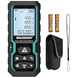 Medidor de Distancia Láser,Mileseey IP54 de 50M con Sensor de ángulo Electrónico Medidor Laser Digital Portátil con Niveles de Burbuja,Medidor de Distancia Láser con Pantalla LCD de 4 Líneas
