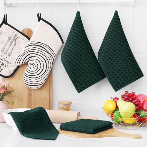 Image of Homaxy 100% Cotton Waffle Weave Kitchen Dish Cloths, Ultra Soft Absorbent Quick Drying Dish Towels, 12 x 12 Inches, 18-Pack, Blackish Green