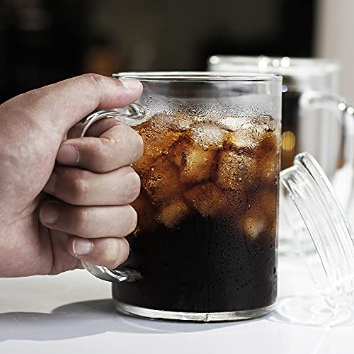 Luxu Premium Large Glass Tea Cups With Lid(Set Of 2)-27 Oz,Modern Simplicity Glass Coffee Mugs,Wide Mouth Hot Or Cold Beverage Mugs-Big Capacity With Comfortable Handle For Home And Office-Clear #TOP6