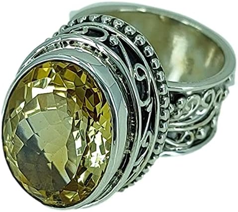 Navya Craft Natural Citrine Oval 925 Solid Sterling Silver Handmade Statement Women Ring, Boho Ring, Yellow Gemstone November Birthstone Jewelry Sizes 4 to 13 US for Christmas Anniversary Birthday