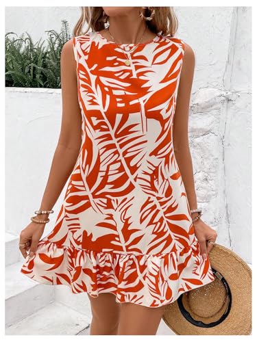 Image of SOLY HUX Women's Boho Knot Back Sleeveless Swing Shift Dress Flounce Ruffle Hem Summer Dresses