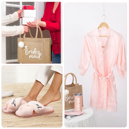 Image of Handepo 5 Pcs Bride Robes for Wedding Day Set Bride to Be Gifts Bridal Shower Gifts Bridesmaid Robe with Slippers Tumbler