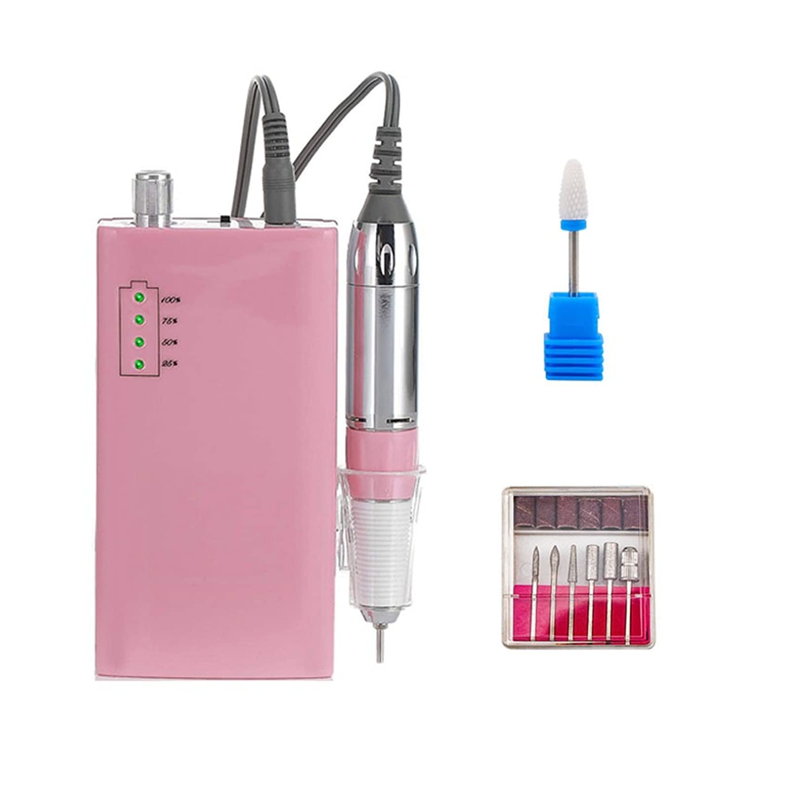 Wiertarka do paznokci 30000 rpm bezprzewodowe przenośne elektryczne zestawy wiertarki do paznokci pedicure zestaw użytku salonu(Pink)