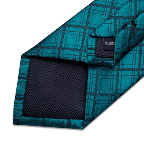 Image of DiBanGu Mens Silk Plaid Tie and Pocket Square Set | Elegant Silk Formal Tie Set, Woven Check Necktie and Cufflinks Tie Clip Set, Perfect for Wedding Party, Comes in Gift Box