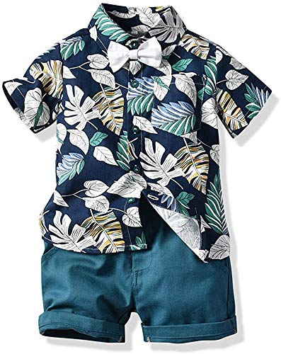 Aimtuee Toddler Baby Boy Shorts Sets Hawaiian Outfit,Infant Kid Leave Floral Short Sleeve Shirt Top+Shorts Suits (6T) Navy