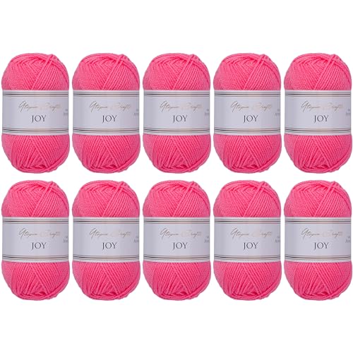 Utopia Crafts JOY Lot de 10 pelotes de fil à tricoter et à crochet uni - Doux - Facile d'entretien - 100% polyacrylique - 150 m - Sorbet rose