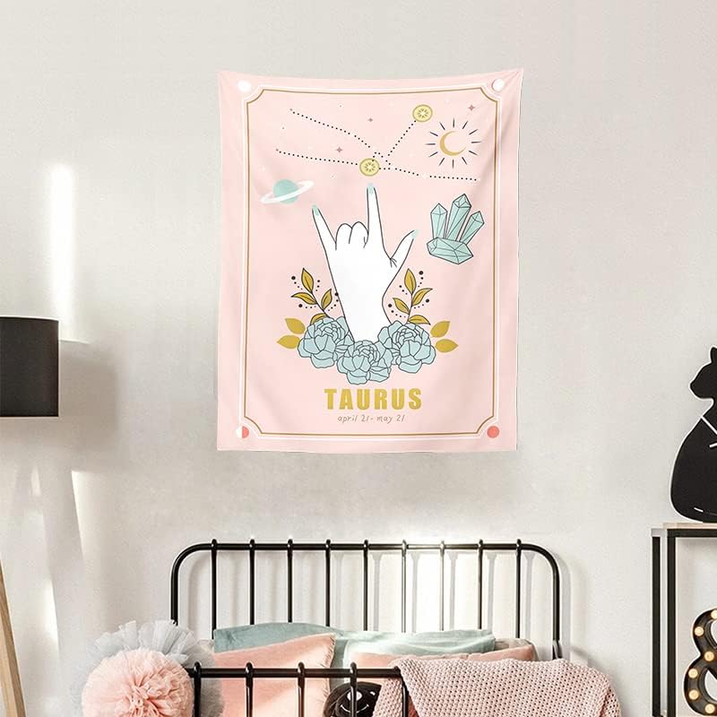 Kanora Tarot Tapestry Magic Hand - Astrology Divination Tapestry Constellation Tapestries Sun and Moon Flowers Tapestry Aesthetic Wall Hanging for Room (Taurus, S 39.4ʺ x 27.5ʺ)
