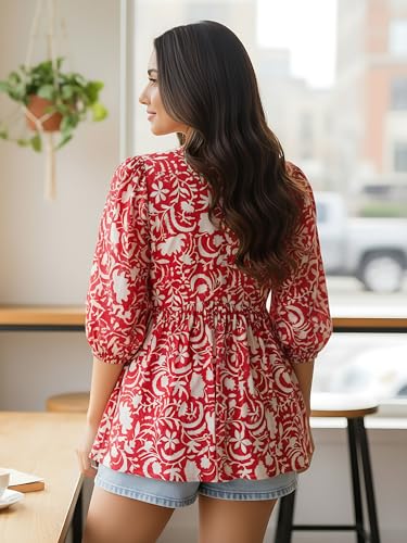 Image of Casual Rayon V-Neck Full Sleeves Stylish Peplum Top for Women(28 inch Inches)