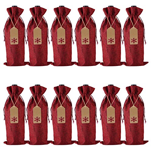 Bolsas de regalo de arpillera, 12 piezas de yute con cordón para botellas de vino con etiquetas y cuerdas para Navidad, bodas, viajes,...