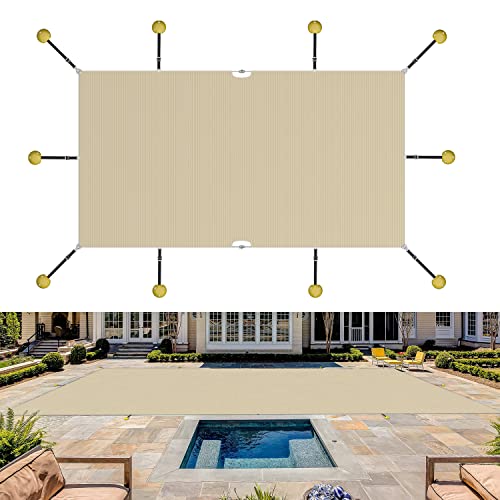 PATIO 16'x24'Ft Pool Covers for Inground Pools, Safety Winter Pool Cover Mesh Rectangle Swimming Pool Replacement Cover Bolts Included Wire Rope Hem All Edges for Concrete Backyard Beige