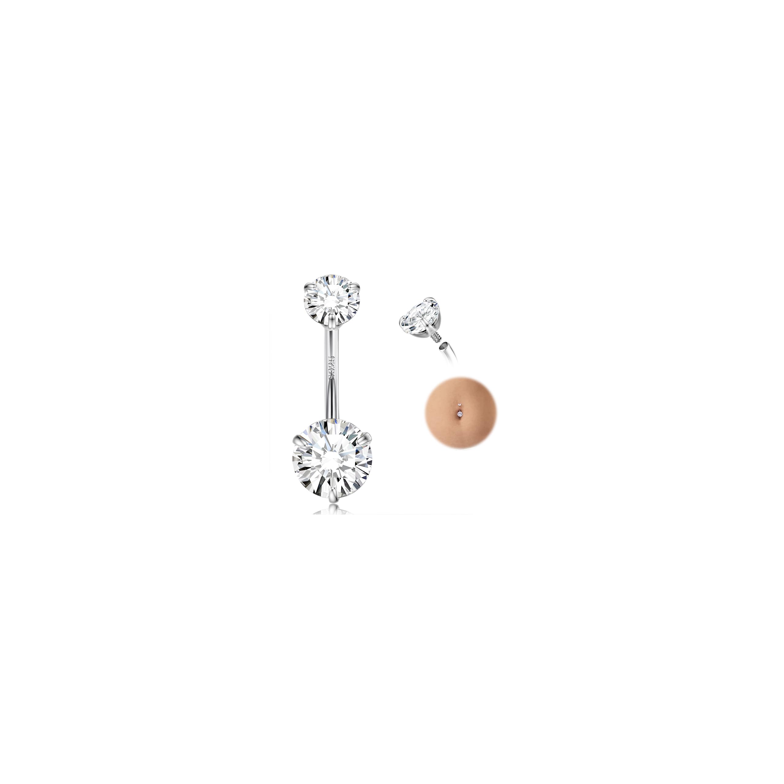 925 Sterling Silver Belly Button Rings for Women Belly Bars 14G Austria Crystals Belly Piercing Body Navel Piercing Jewelry Hypoallergenic