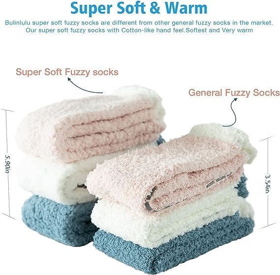 Image of Bulinlulu Fuzzy Socks With Grips for Women 5-Pairs Non Slip Sleep Warm Fluffy Slipper Socks with Grippers for women(5 Pairs Pure C)