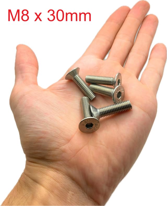 Screws Stainless Steel M8 x 30 mm Countersunk Head BTR Diameter 8 x 30 mm Screws M8 x 30 mm FHC Allen Key Stainless Steel A2-70 (V2A/304) ISO 10642 / DIN 7991: Pack of 20 ProRaje - Image 2