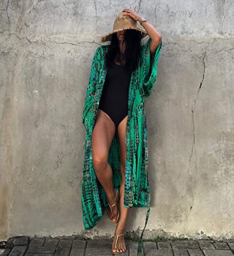 Cárdigan kimono largo de mujer con cinturón ajustable para trajes de baño 4