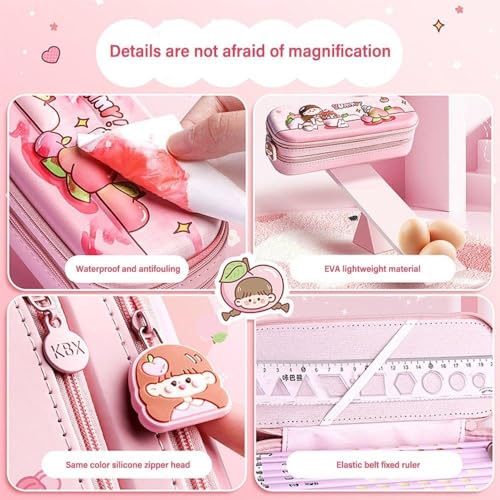 Image of Pencil Case Double Layer 3D (EVA) Cute Pencil Aesthetic Pencil Case for Girls Large Capacity Pen Pencil Pouch Multifunctional Stationery Organizer (Happy Time Mini Purple)