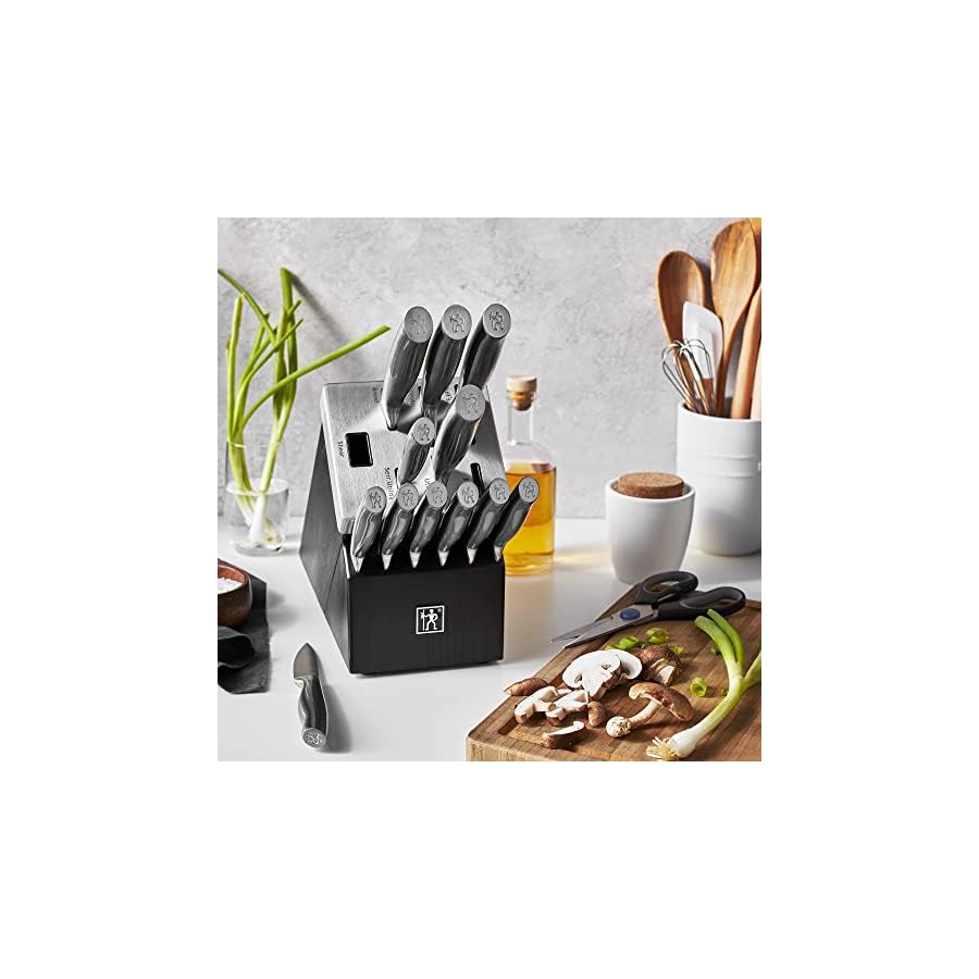 HENCKELS Graphite 14-pc Self-Sharpening Knife Set with Block, Chef Knife, Paring Knife, Utility Knife, Bread Knife, Steak Knife, Black, Stainless Steel