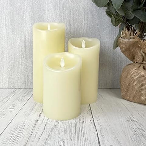 Stunning Flameless Battery-Powered Candles - Vanilla Scented - Set of 3 - Ivory - Remote Control & 500-hour Run Time Cover