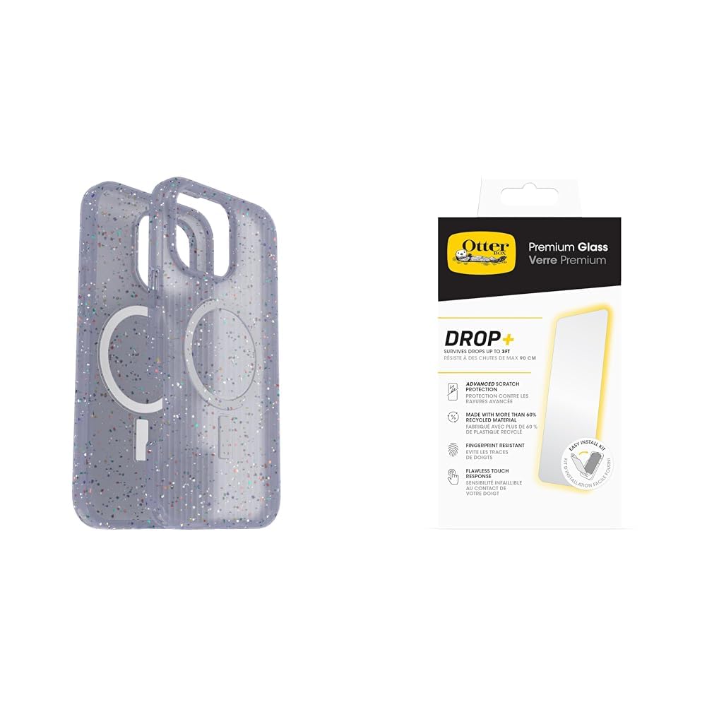 OtterBox Bundle Symmetry Series Core for MagSafe Case for iPhone 16 Pro Max, Shockproof, Drop Proof, Ultra-Slim, Protective Case, Blue & Premium Glass Screen Protector