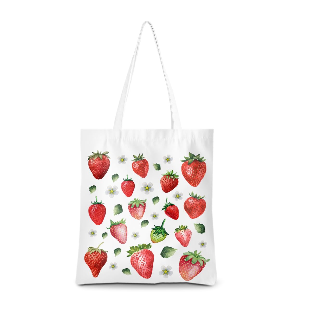 DHKG Cute Tote Bag for Women Watercolor Flower Gifts Botanical Floral Strawberry Reusable Grocery Bags Cat Lover Gifts