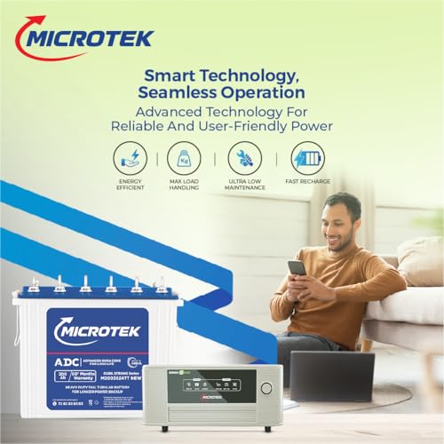 Image of Microtek Inverter with Battery Combo for Home, Office & Shops | Energy Saver New 1225 12V Pure Sine Wave 1100VA + M2003624TT 200Ah Inverter Battery | Warranty: 3Years(Inverter)&5Years(Battery)