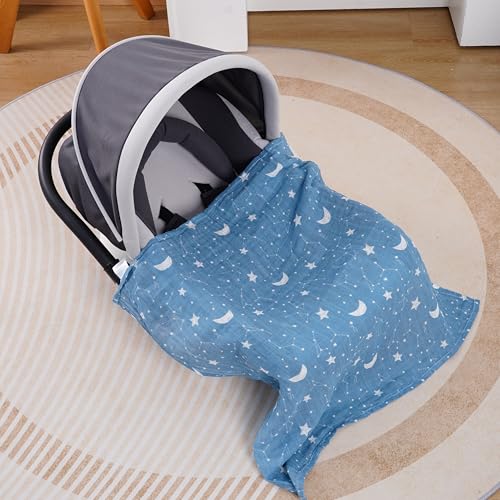 Image of Muslin Swaddle for Baby, 3 Pack, Floral and Solid Patterns (Blue)