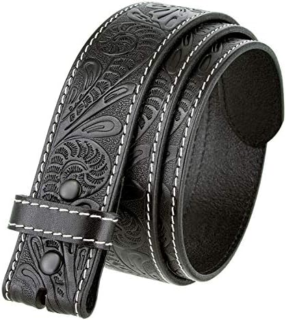 Genuine Full Grain Western Floral Engraved Tooled Leather Belt Strap 1-1/2" Wide (Black, 32)